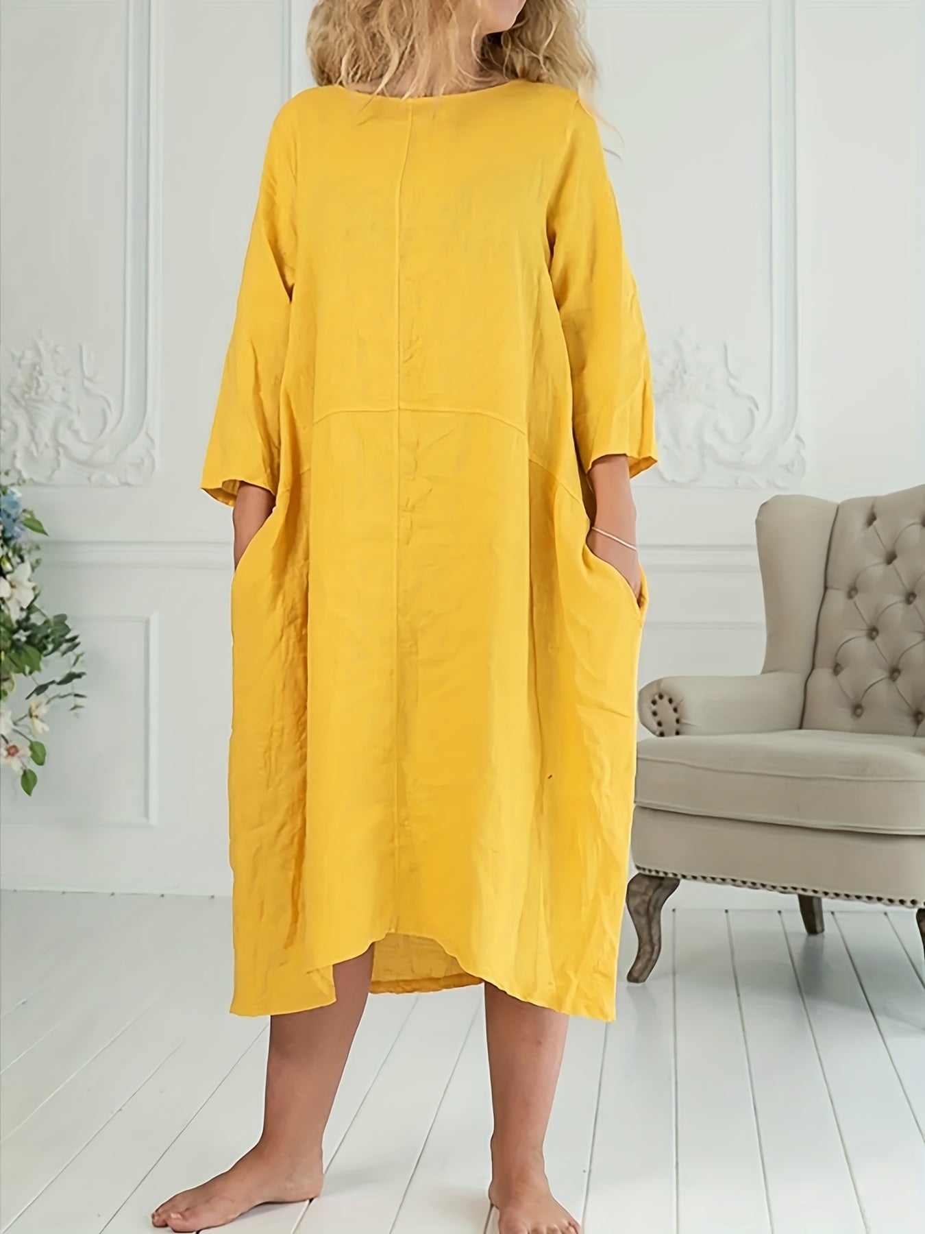  Casual Dress Women's Plus Solid Loose Dress With Pockets