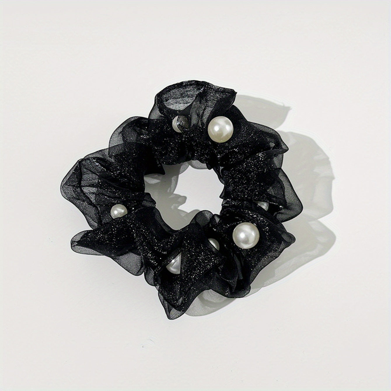 Organza Scrunchies Hair Tie with Pearl Decor