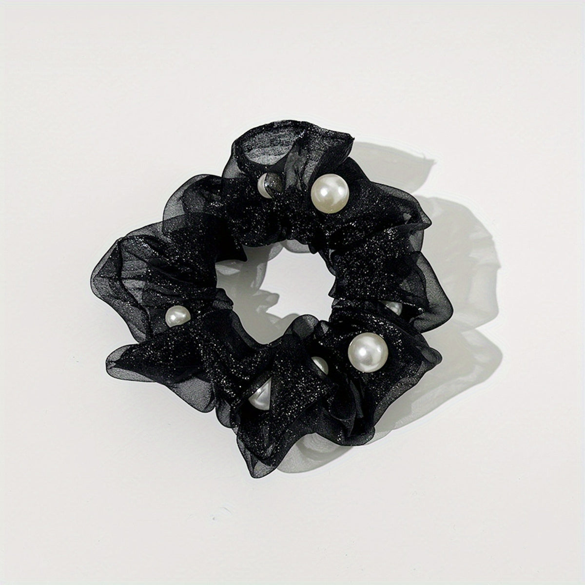 Organza Scrunchies Hair Tie with Pearl Decor