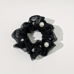 Organza Scrunchies Hair Tie with Pearl Decor