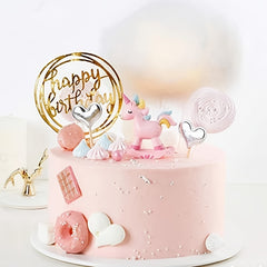 6pc Golden Happy Birthday Cake Toppers Acrylic Decorations