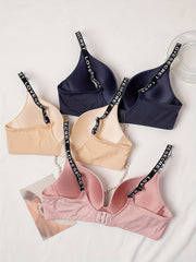 3pcs Letter Print T Shirt Bras Women's Lingerie & Underwear