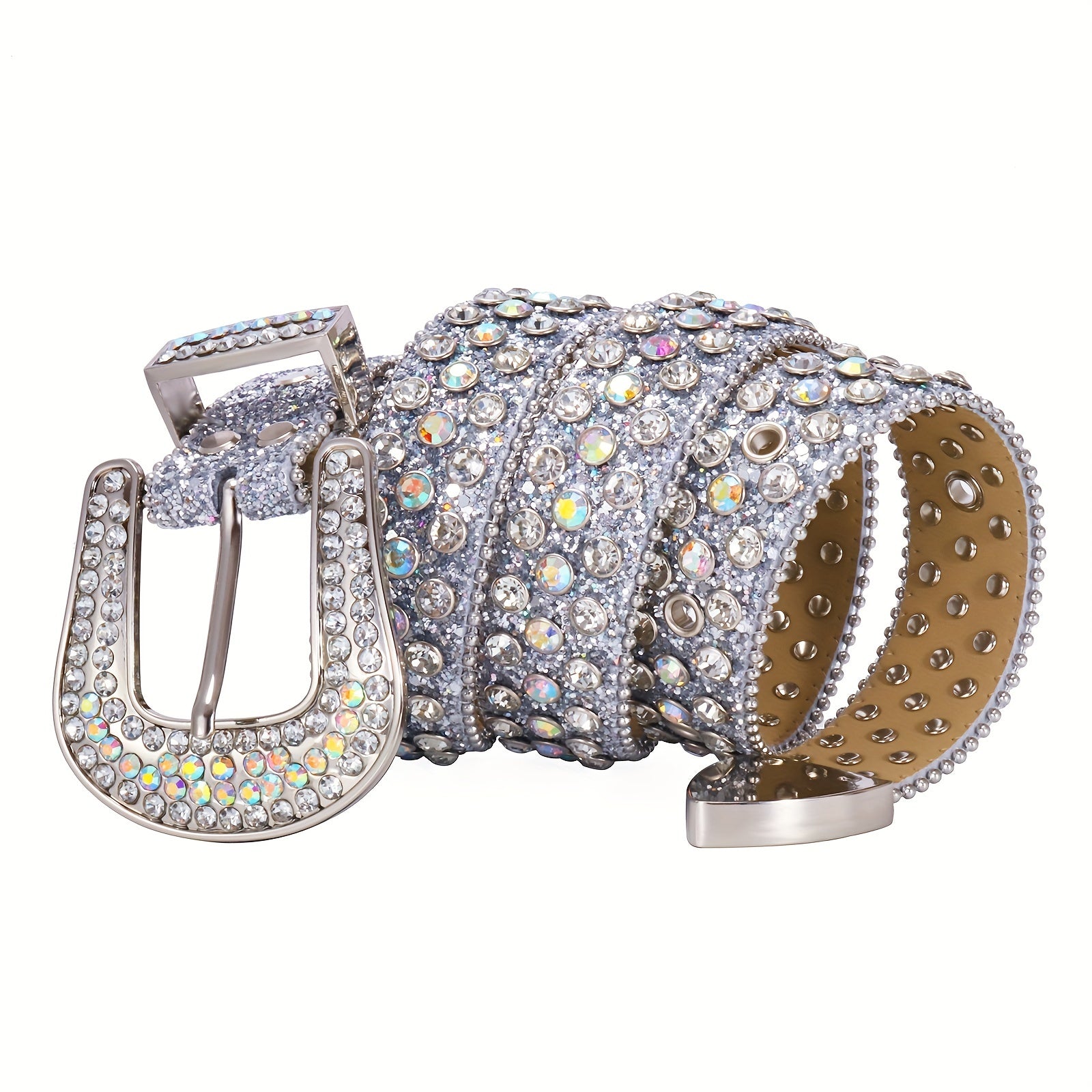 Men's Sparkle Rhinestone Belt Western Cowboy Crystal Studded PU Leather Belt