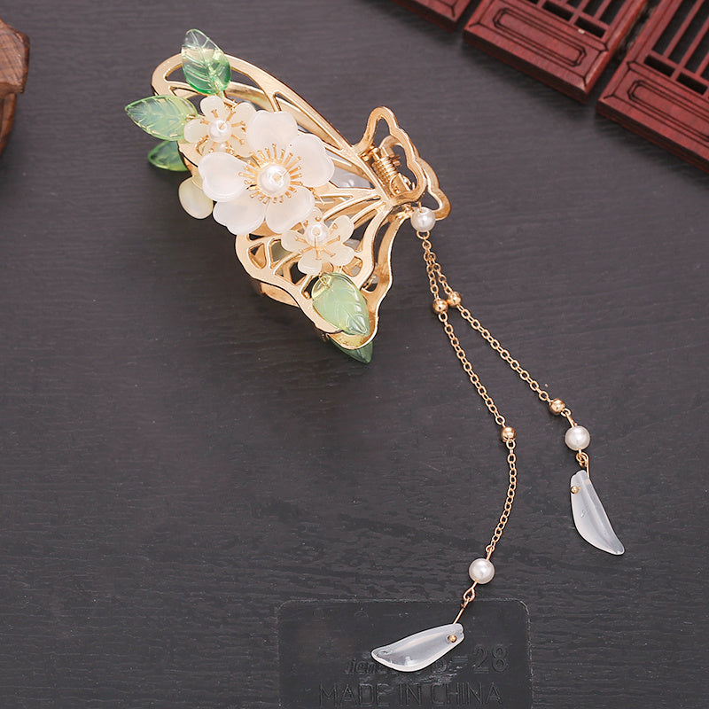 Chinese Style Floral Hair Claw Ponytail Holder