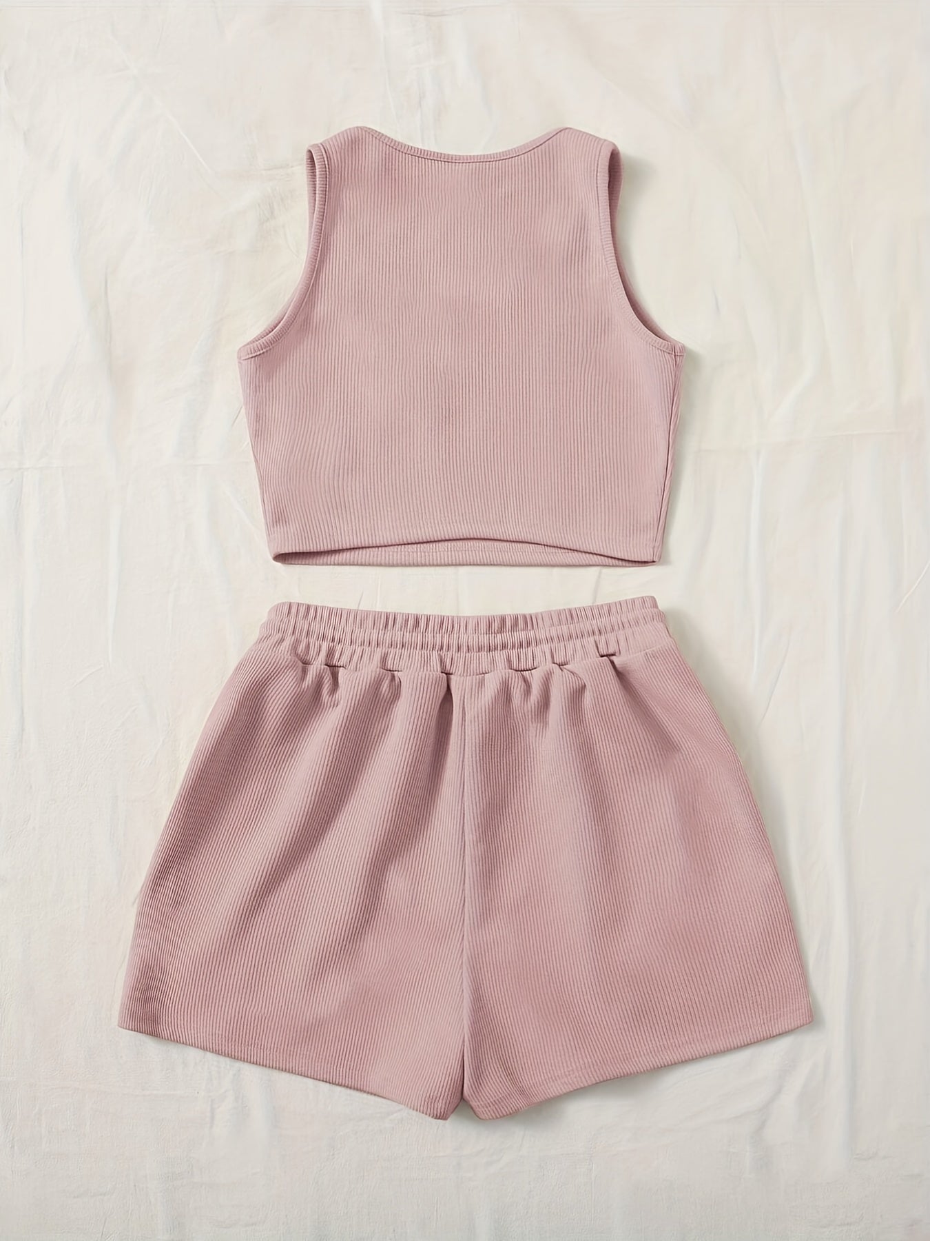  Ribbed Crop Tank Top & Shorts Set