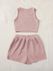  Ribbed Crop Tank Top & Shorts Set
