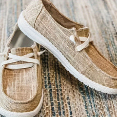 Women's Flat Lace up Loafers Breathable Canvas Casual Walking Shoes