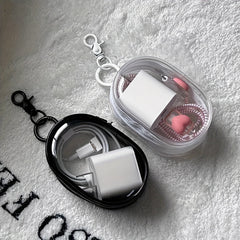 Portable Mini Zipper Storage Bag for Headphones and Chargers with Keychain Ring