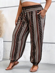  Boho Patchwork Print Drawstring Pants