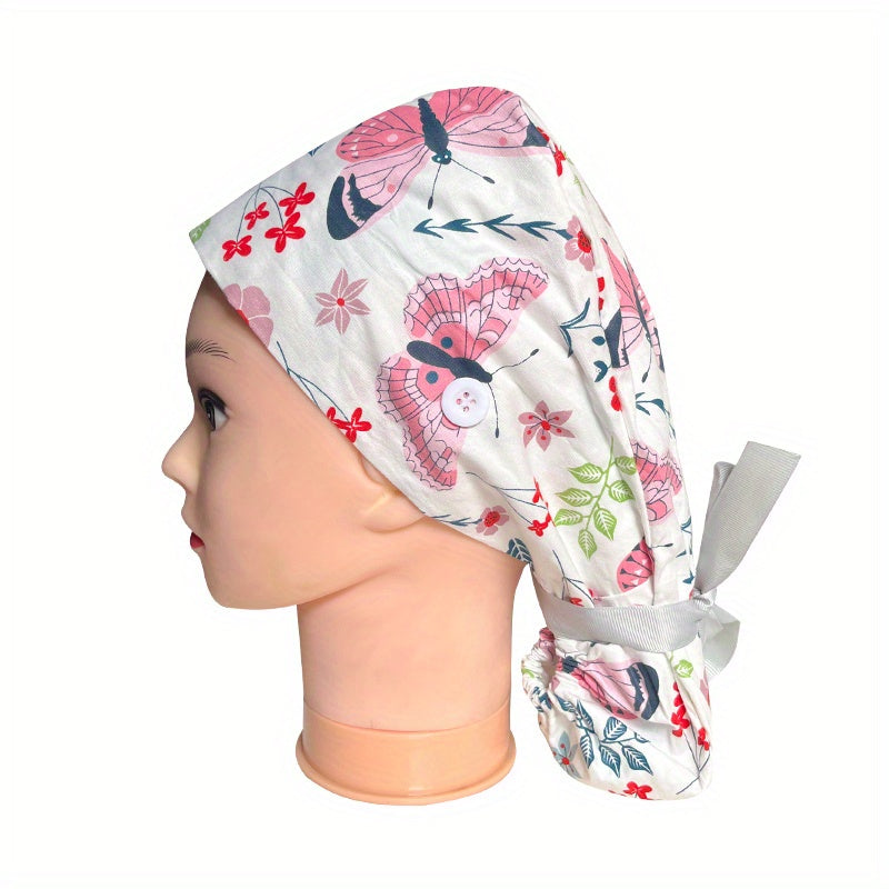 Cartoon Print Cotton Work Cap Elastic Nurse Hat