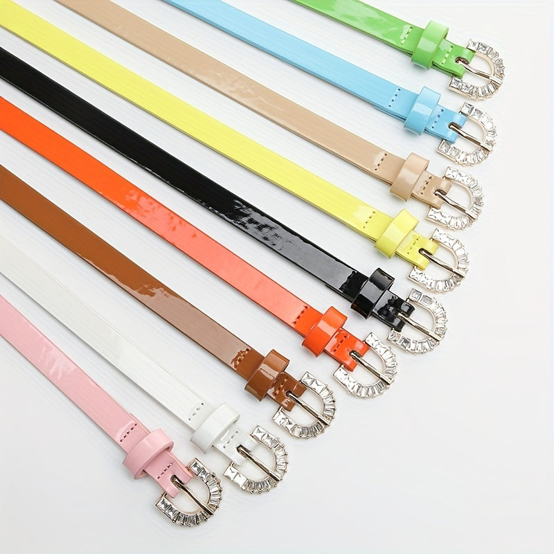 Bright Candy PU Belt Thin Patent Leather Belt For Women