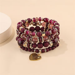 Heart Charm Bead Layered Bracelet Set Vintage Jewelry Gift