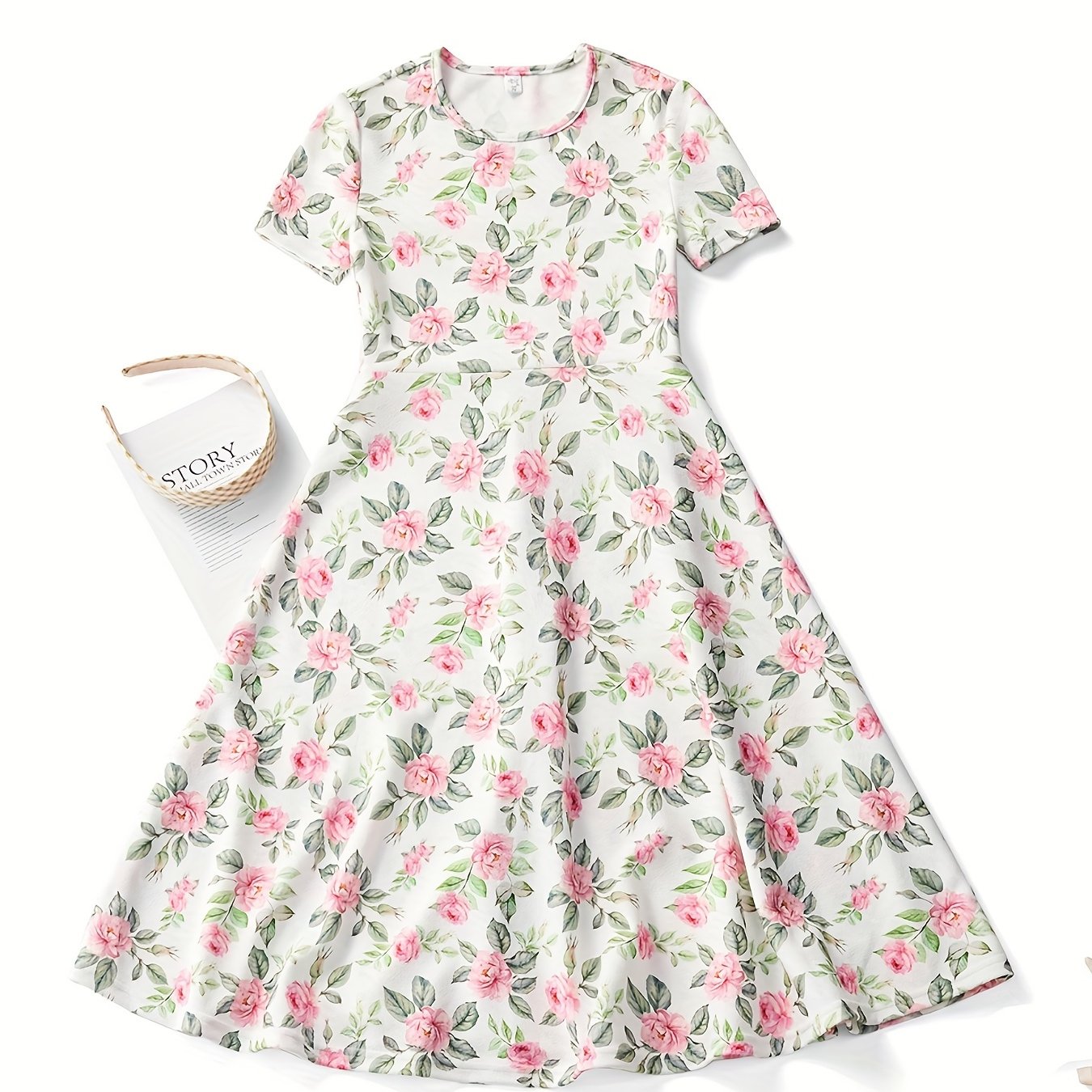 Girls' Pink Floral Princess Dress For Party