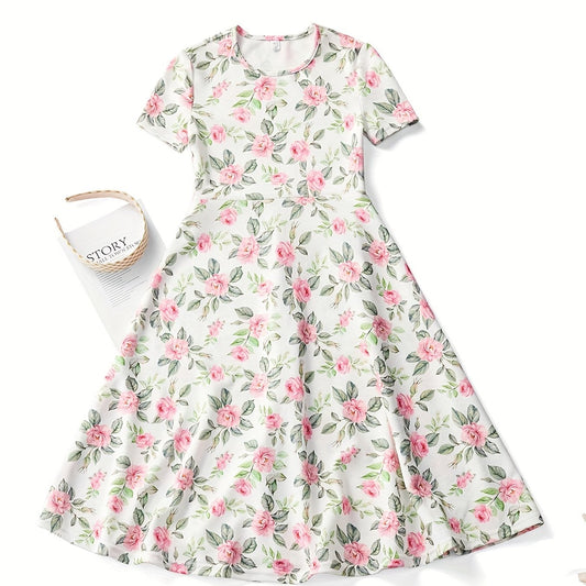 Girls' Pink Floral Princess Dress For Party
