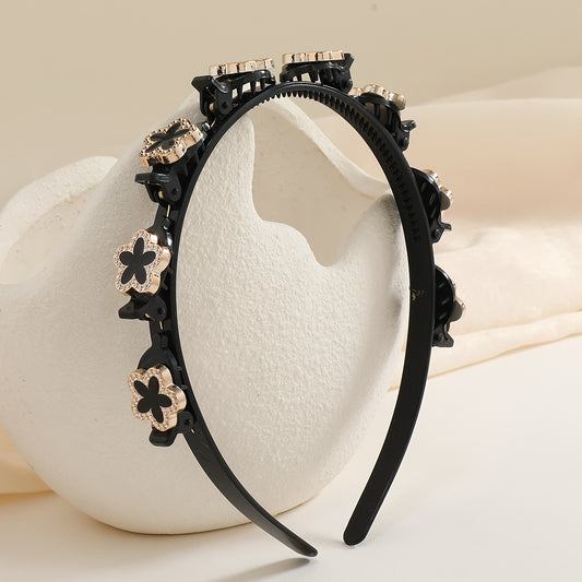 Double Layer Twist Rhinestone Headband for Women with Clips