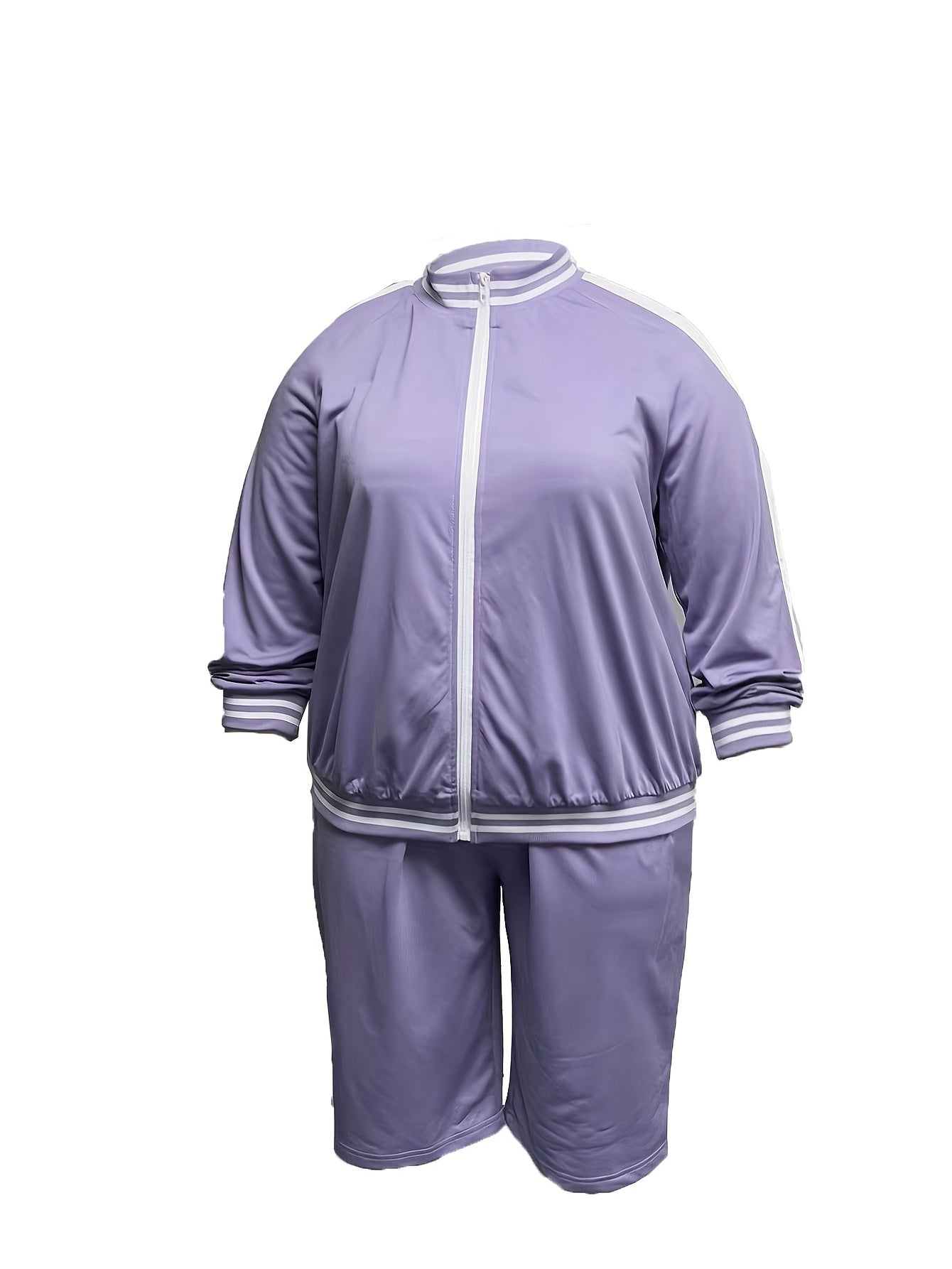  Colorblock Stripe Print Jacket & Shorts Set