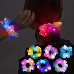 6pcs LED Lightening Up Scrunchies Hair Tie Bracelet Luminous Hair Rope