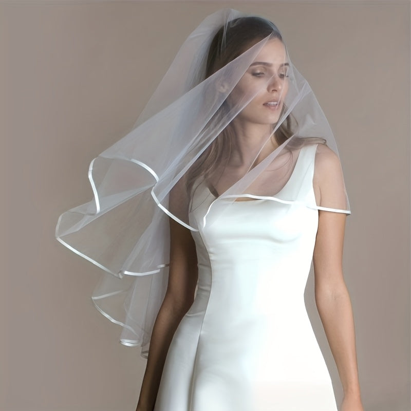 2 Tier Short Floral Lace Bridal Veil for Brides
