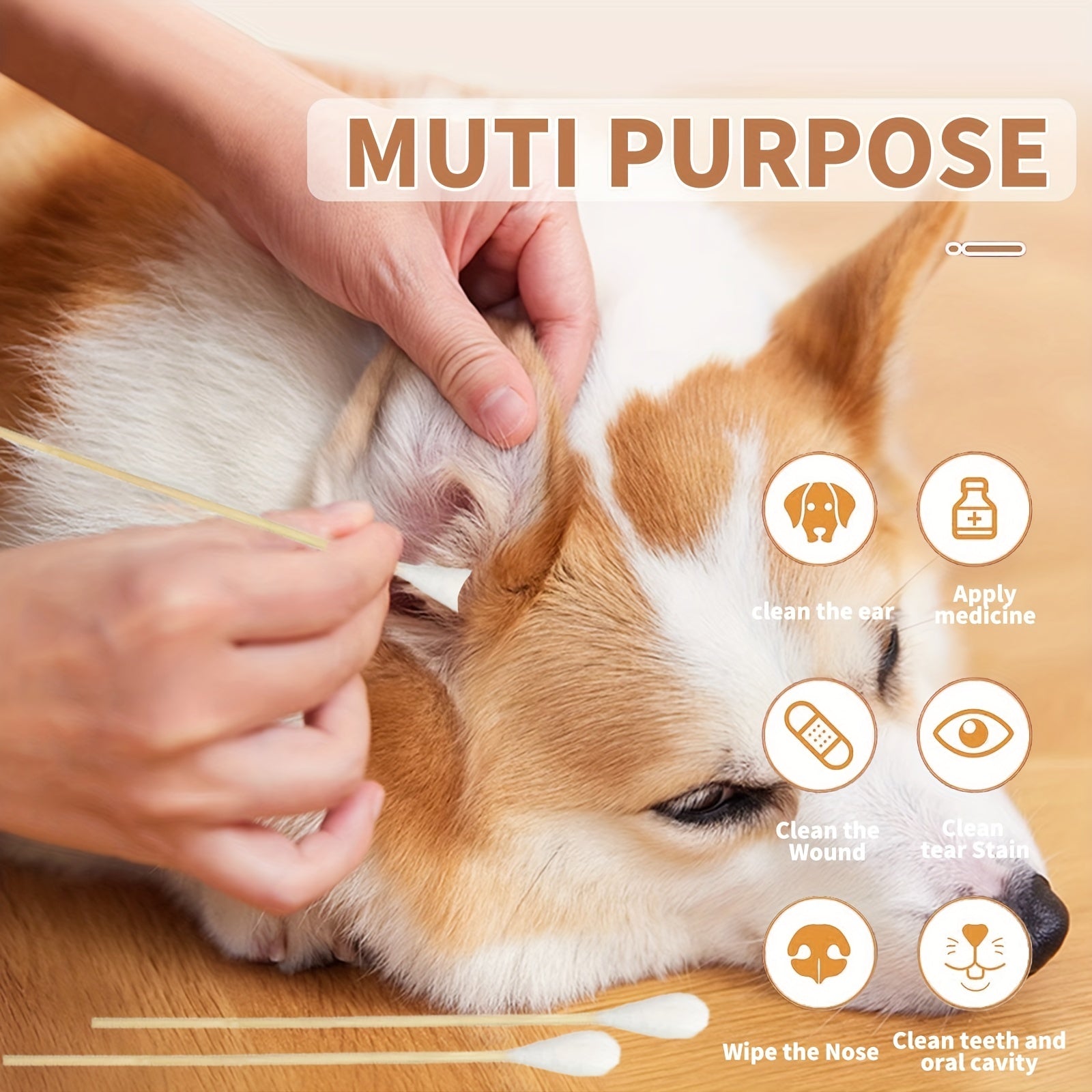 100pcs Long Cotton Swabs For Pets Cleaning Wood Handle