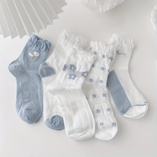 Girls Kids Floral Lace Ruffled Socks Breathable Crew Socks