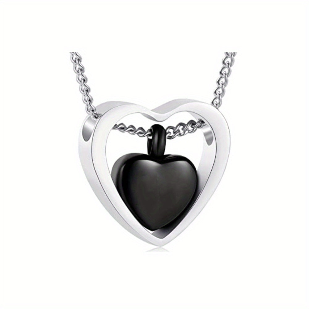 Double Heart Cremation Necklace Stainless Steel Memorial Locket Keepsake