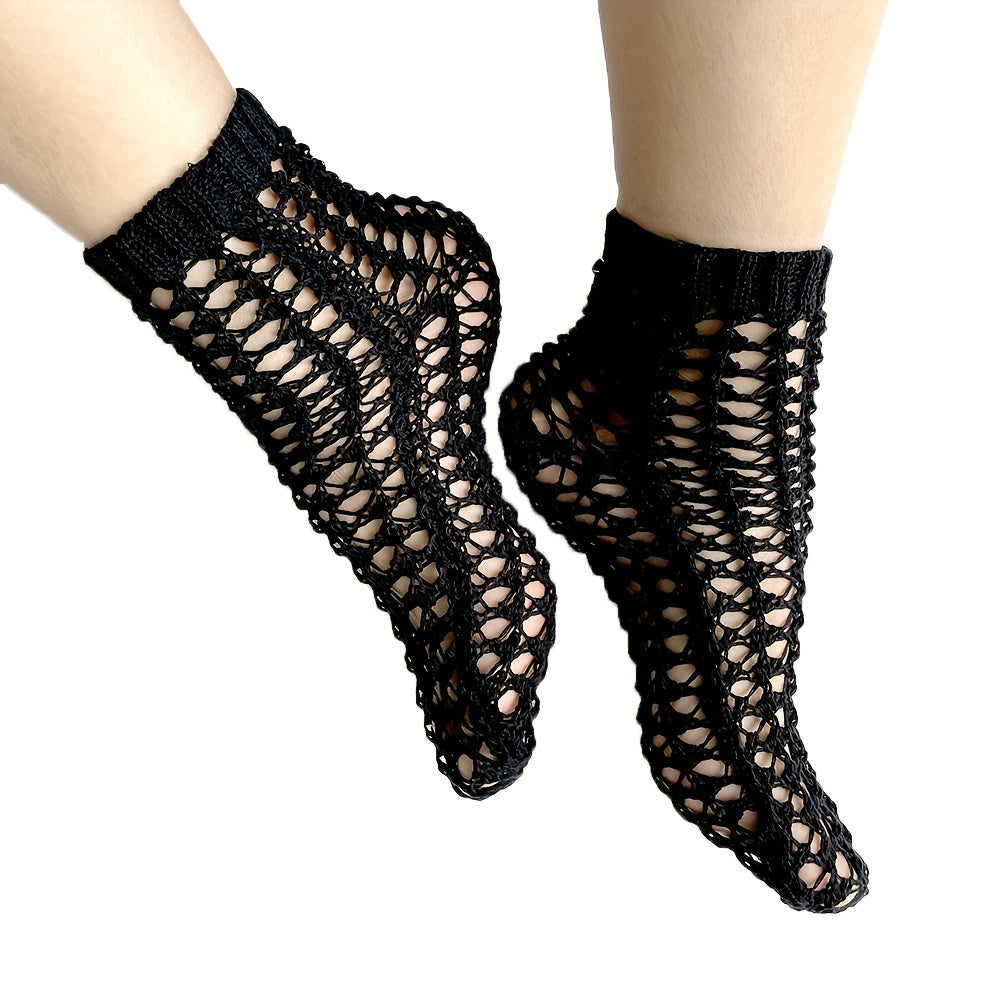 Solid Fishnet Socks Hollow Out Crew Stockings
