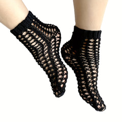 Solid Fishnet Socks Hollow Out Crew Stockings