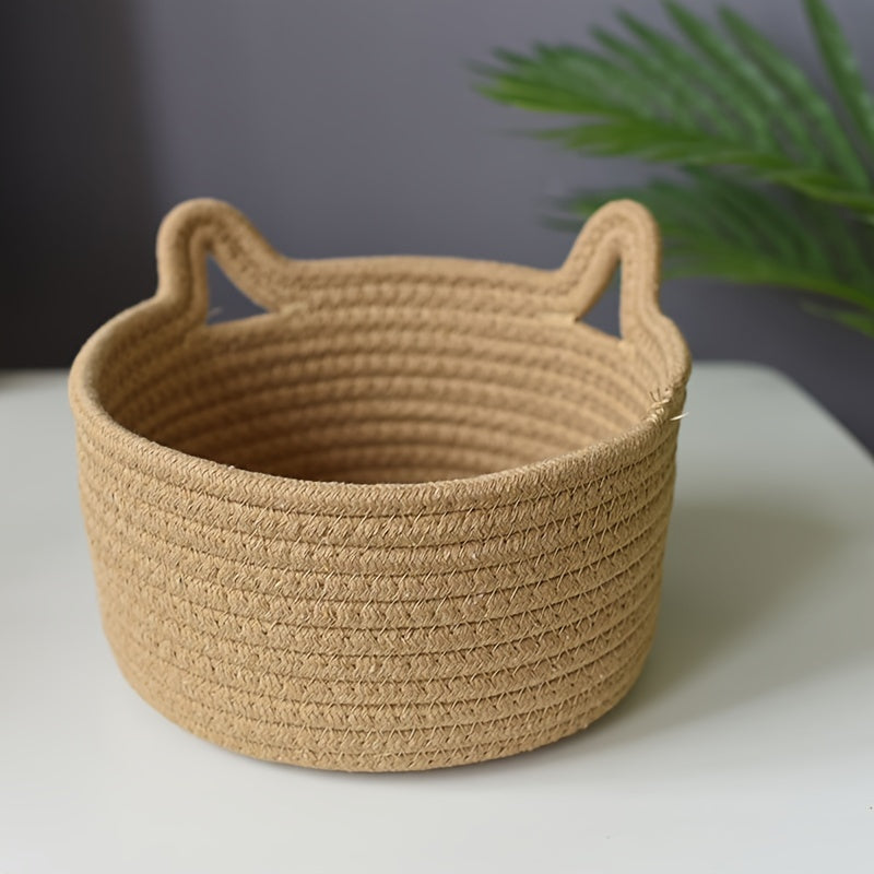 Hand Woven Cotton Rope Storage Basket for Keys and Snacks