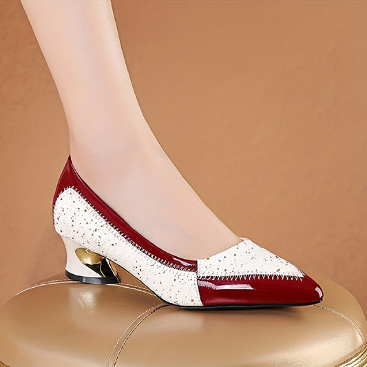 Women's Chunky Heels Pointed Toe Geometric Pattern Pumps