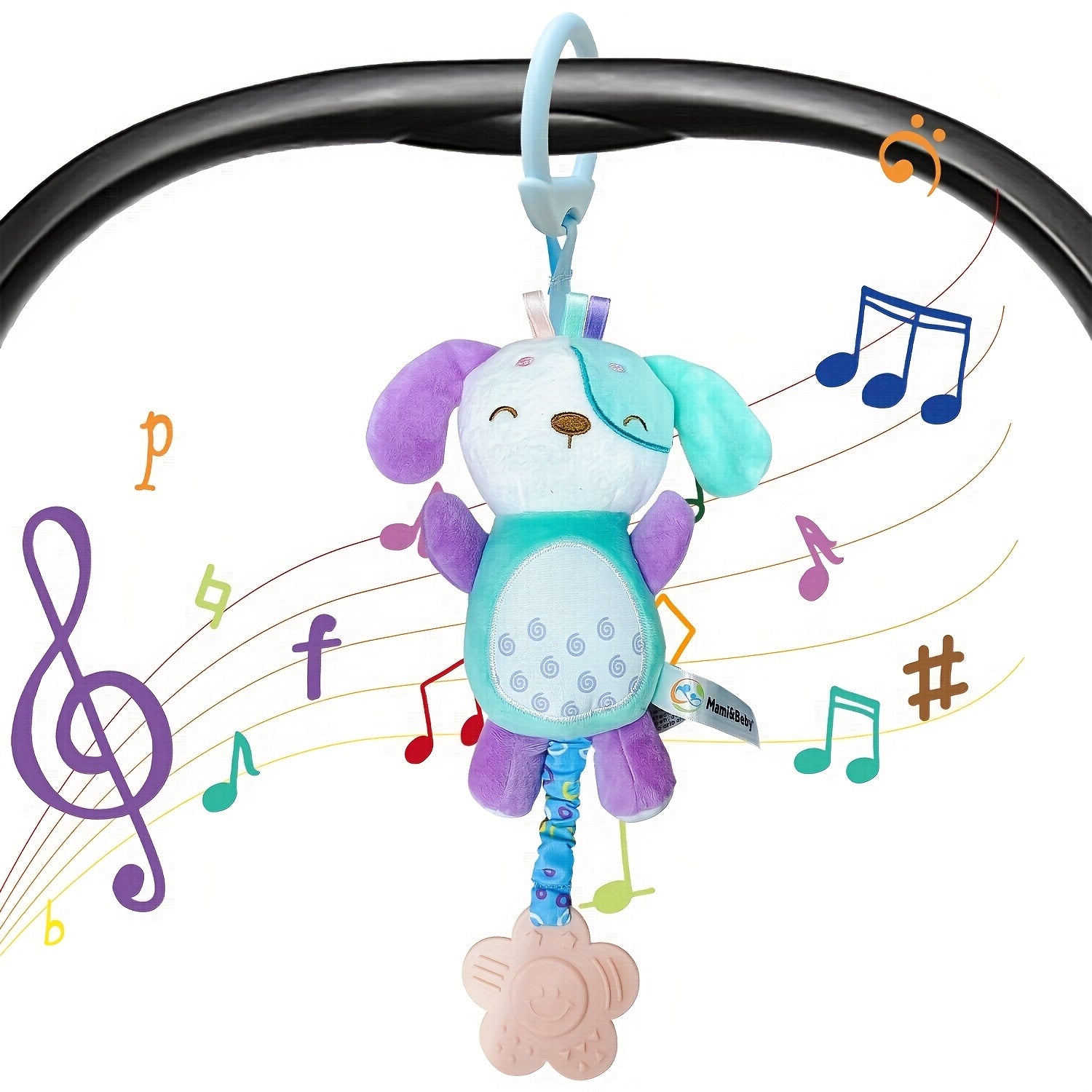 Purple Animal Plush Toy with Crinkle, Squeaker & Teether