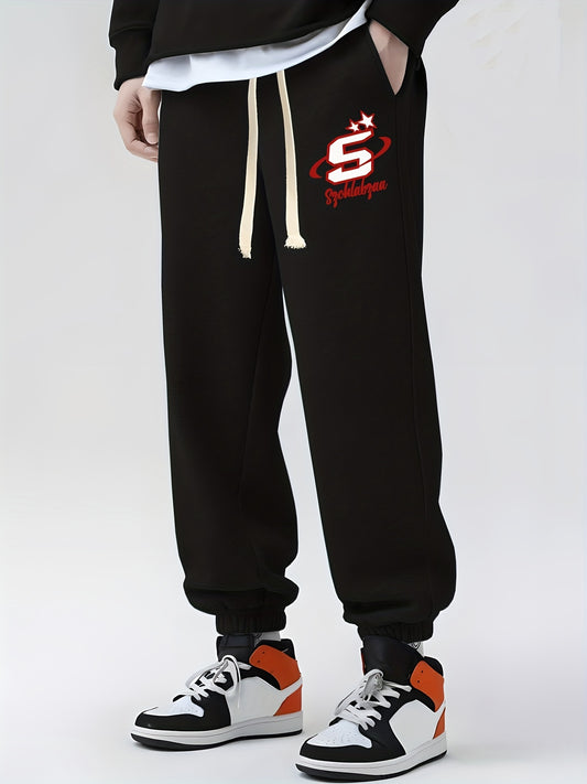 Retro Letter Print Drawstring Sweatpants Men Casual Joggers