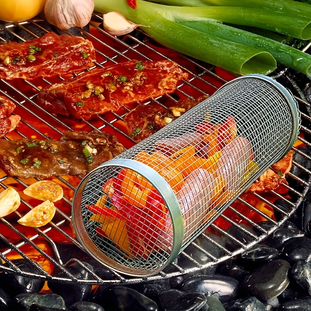 304 Stainless Steel BBQ Grill Basket for Outdoor Camping and Picnic