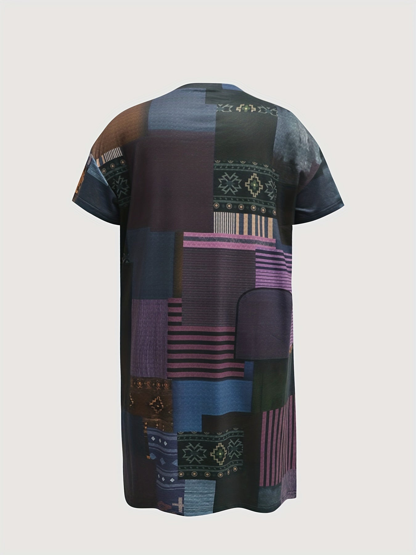  Colorblock V Neck Short Sleeve Dress With Pockets