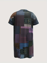  Colorblock V Neck Short Sleeve Dress With Pockets