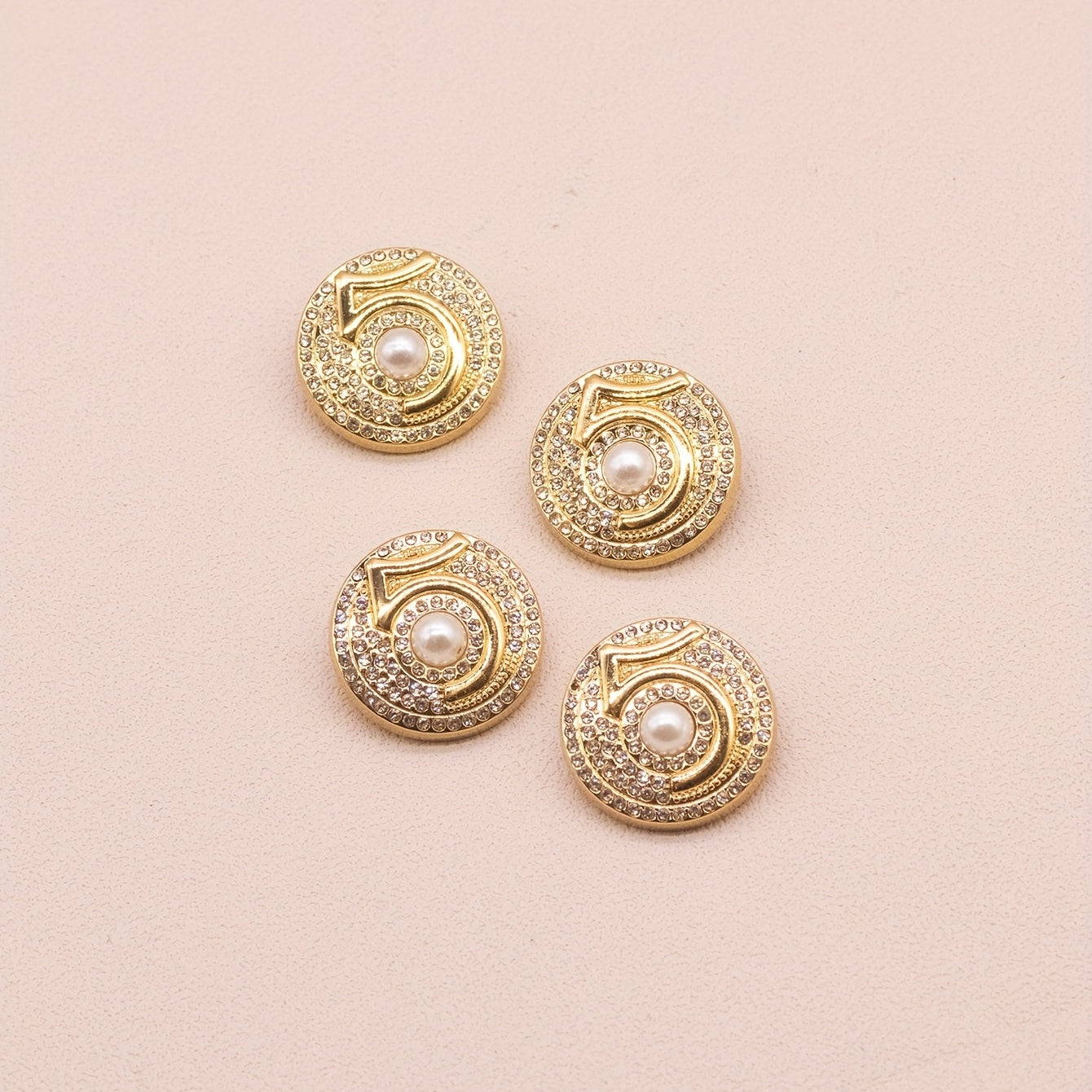 4pcs Zinc Alloy Buttons Faux Diamonds Faux Pearl Number 5 Sewing Buttons