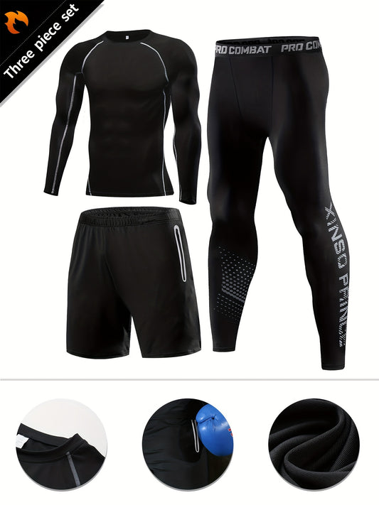 Men's 3 Piece Compression Suit Set for Sports & Fitness