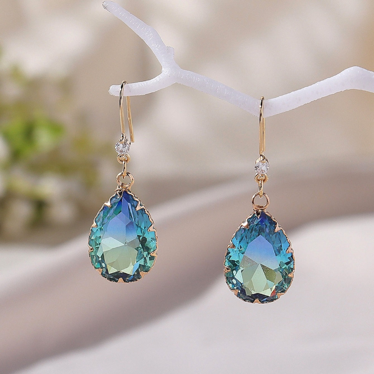 Colorful Glass Drop Earrings With Zircon Sweet Jewelry