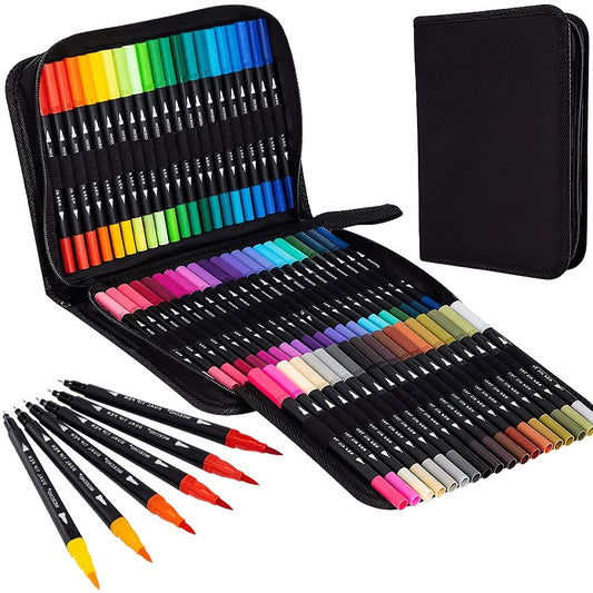 Dual Tip Marker Art Pens Set for Adult Coloring Books, Christmas Cards, Calligra