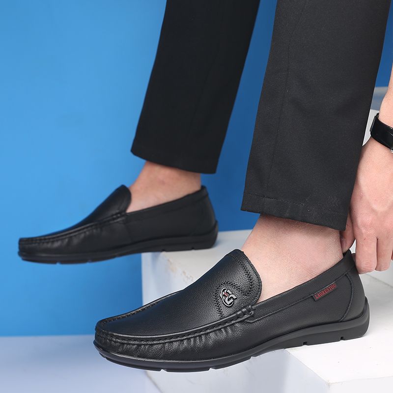 AORENTOU Men's Leather Loafers Lightweight Slip On Flat Shoes