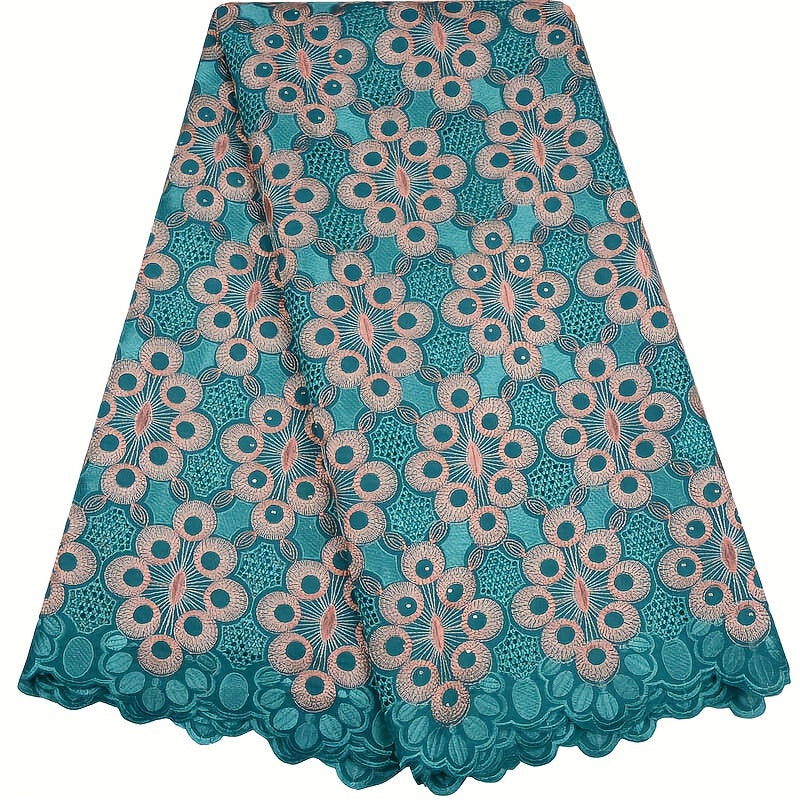 African Cotton Lace Fabric With Rhinestones 4.57m