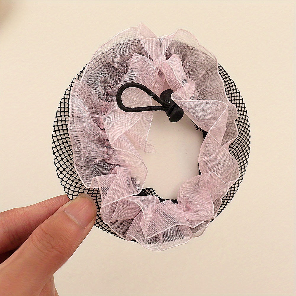 Toddler Girls Ruffle Trim Drawstring Sweet Bun Net Hair Elastic