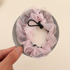 Toddler Girls Ruffle Trim Drawstring Sweet Bun Net Hair Elastic