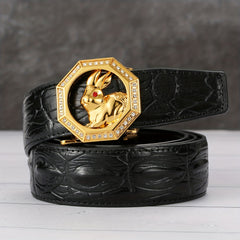 Jade Rabbit Rhombus Rose Golden Auto Belt Funky Casual Men