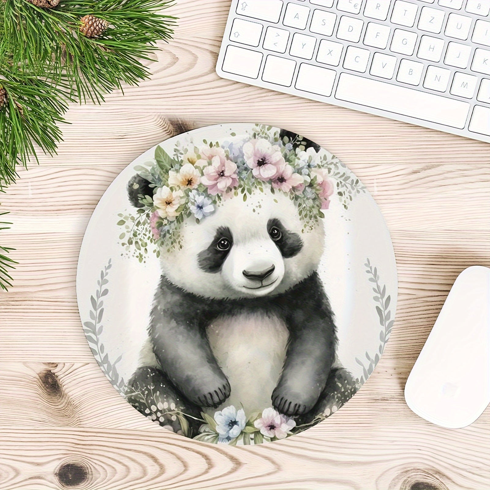 Panda Round Mouse Pad Non Slip Rubber Base Small Size 7.87 X 7.87 X 0.1inch