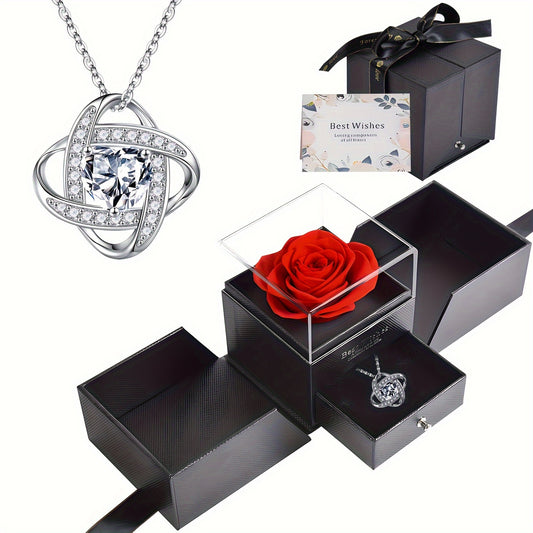 Double Rose & Four Leaf Clover Necklace - Ideal Gift for Her