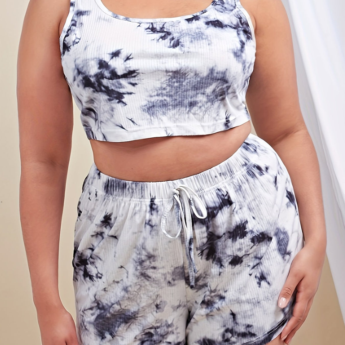 Women's Plus Tie Dye Lounge Set Crop Tank & Shorts Pajamas