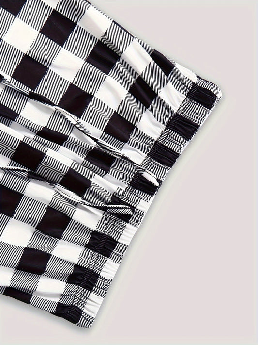 Plaid Print Drawstring Pants Women's Casual Loungewear
