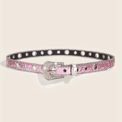 Glitter Sparkling Rhinestone Belt Y2K PU Belt Hip Hop Decorative Belt