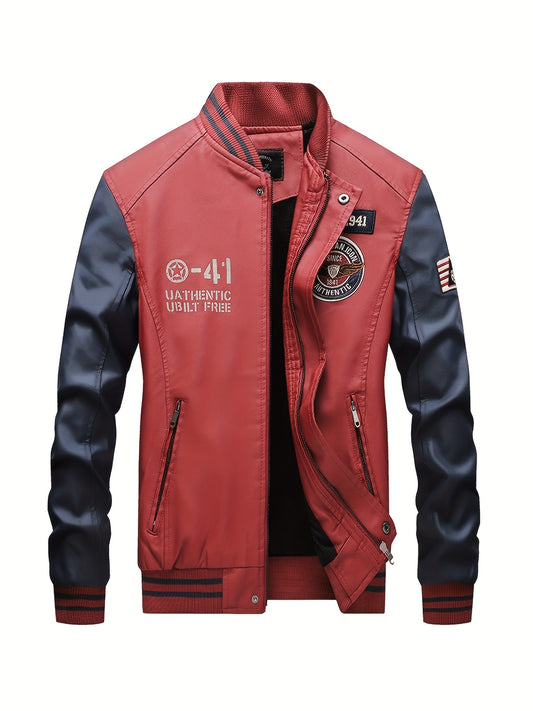 Men's Casual PU Leather Jacket with Pockets