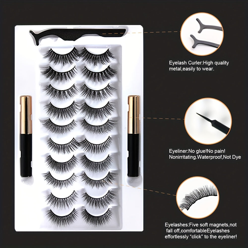 10 Pairs Magnetic False Eyelashes 3D Faux Mink Magnetic Lashes Set
